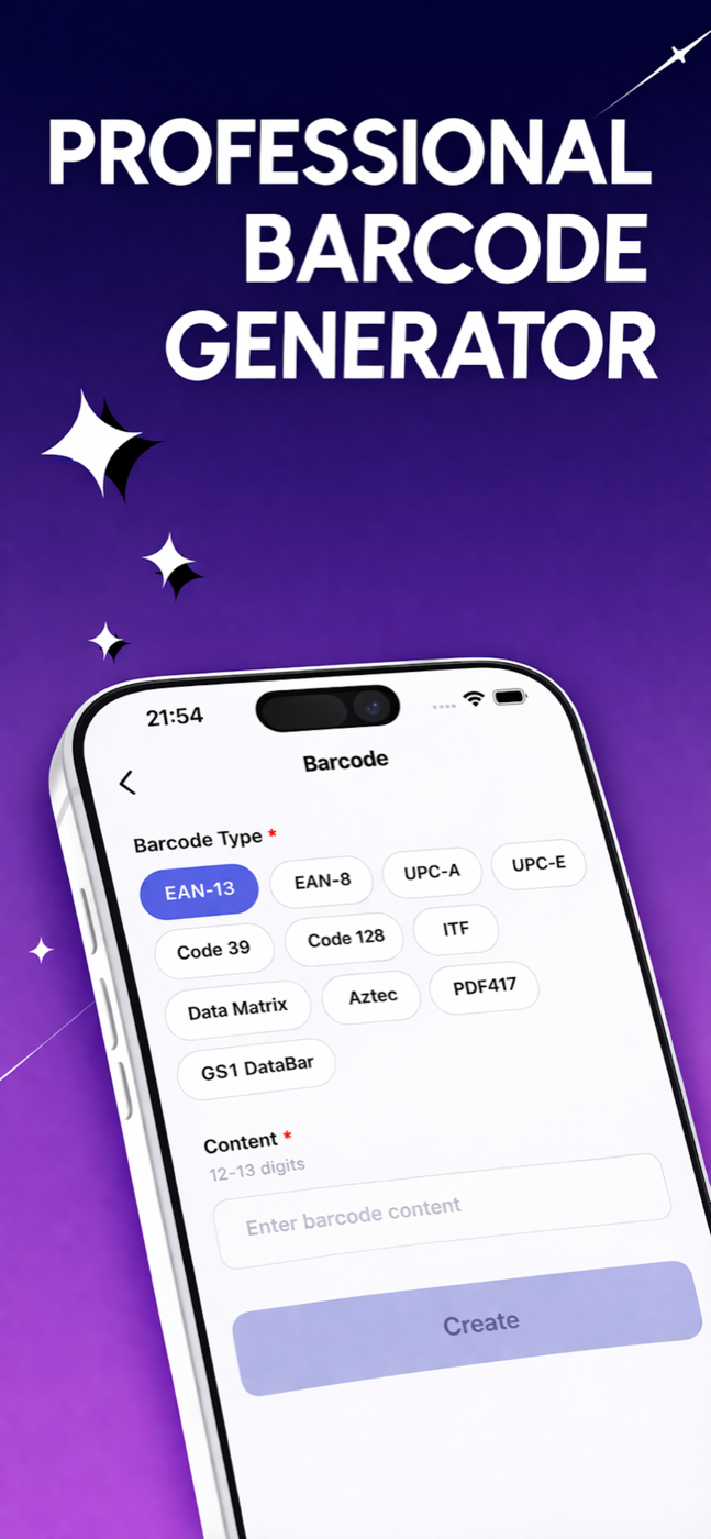 Barcode generation screen